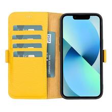 Apple İphone 13 Uyumlu Deri Cüzdanlı Kılıf Limon Sarı