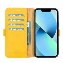 Apple İphone 13 Pro Uyumlu Deri Cüzdanlı Kılıf Limon Sarı