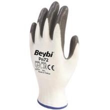 Beybi Nitril Poly Pn72 10 Beden Beyaz Gri Eldiven 12Li Paket