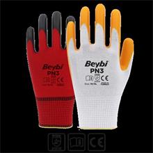 Beybi Pn3 Beyaz Sarı 10 Beden Polyester Örme Nitril Eldiven 12Li Paket En388 (2121X)