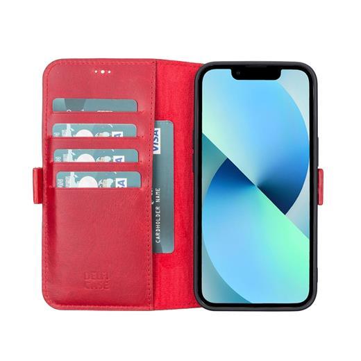 Apple İphone 13 Uyumlu Deri Cüzdanlı Kılıf Nar Çiçeği