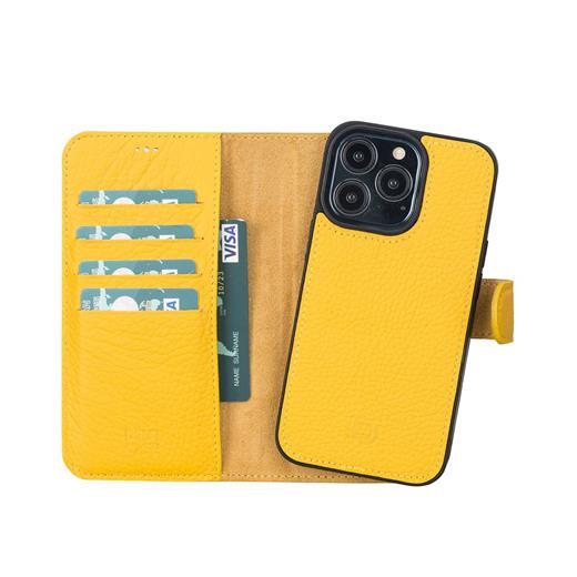 Apple İphone 13 Pro Uyumlu Deri Cüzdanlı Kılıf Limon Sarı