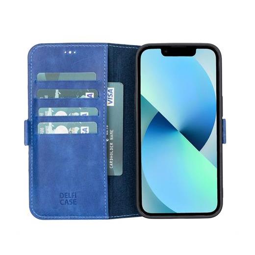 Apple İphone 13 Uyumlu Deri Cüzdanlı Kılıf Okyanus Mavi