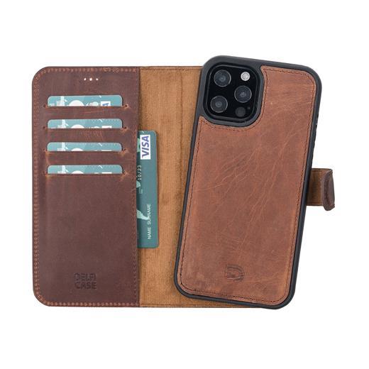 Apple İphone 12 Pro Max Uyumlu Deri Cüzdanlı Kılıf Antik Kahve