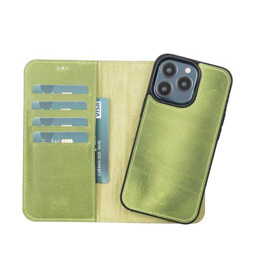 Apple İphone 13 Pro Uyumlu Deri Cüzdanlı Kılıf Antik Yeşil