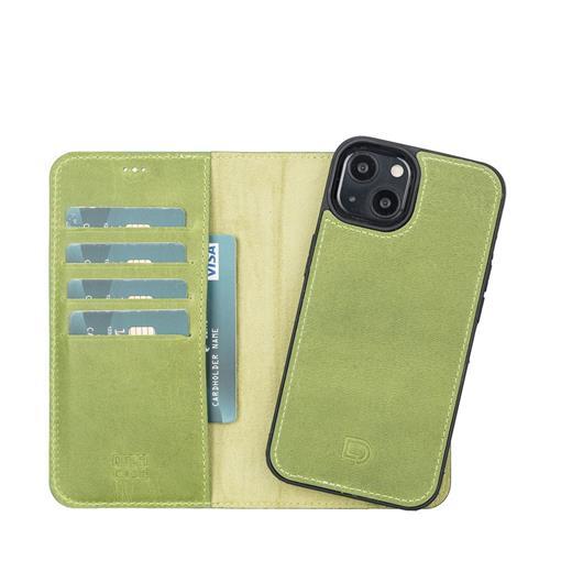 Apple İphone 13 Uyumlu Deri Cüzdanlı Kılıf Antik Yeşil