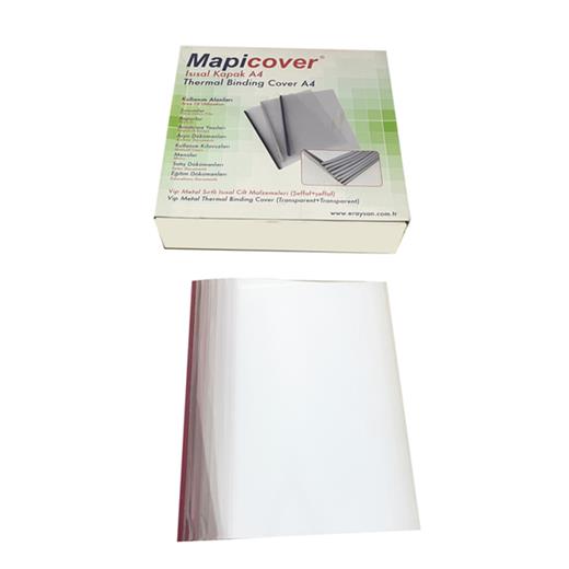 Mapicover-7 Mm Vıp Metal Sırtlı Isısal Kapak Şeffaf+Şeffaf Kırmızı 100Lü