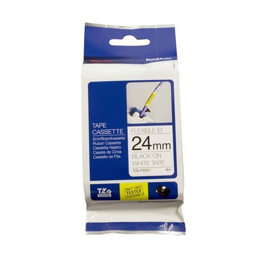Brother Tze-Fx251 24 Mm Beyaz Üzeri Siyah Esnek Laminasyonlu Etiket