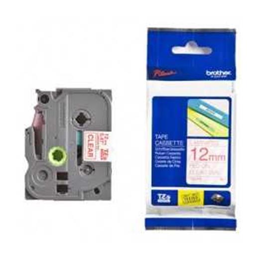 Brother Tze-132 12 Mm Şeffaf Üzeri Kırmızı Laminasyonlu Etiket
