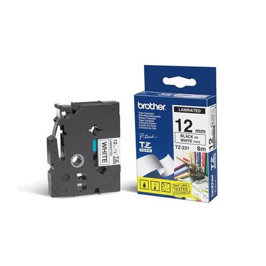 Brother Tze-231 12 Mm Beyaz Üzeri Siyah Laminasyonlu Etiket