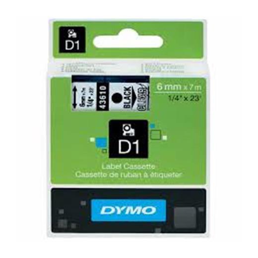 Dymo 43610 D1 Yedek Şerit, 6 Mm X 7 Mt, Şeffaf- Siyah
