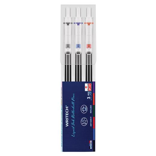 Wrıtech W-927 Basmalı Roller 0,5Mm Kalem (Mavi-Siyah-Kırmızı) - 3Lü