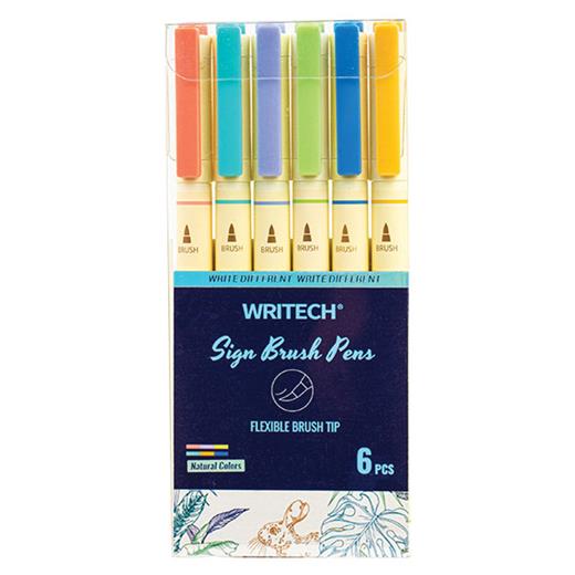 Wrıtech W-827 Fırça Tip Natural 6 Renk Keçeli Kalem - 6Lı