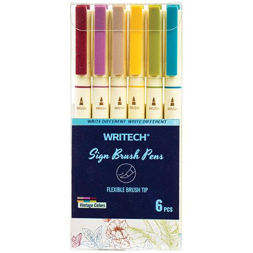Wrıtech W-827 Fırça Tip Vıntage 6 Renk Keçeli Kalem - 6Lı