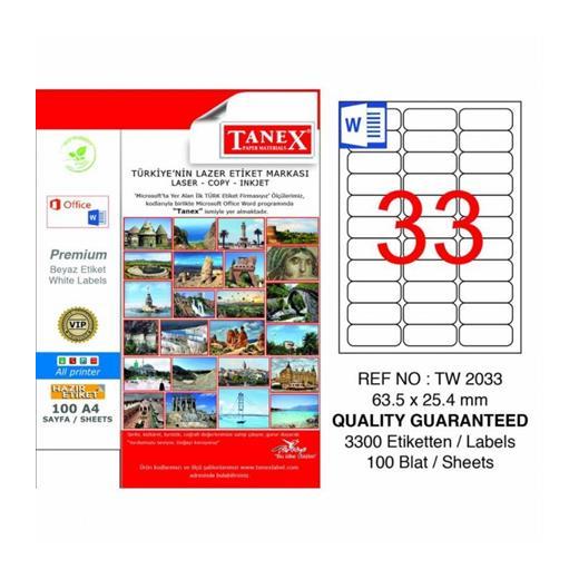 Tanex Tw-2033 Beyaz Etiket 63.5 Mm X 25.4 Mm