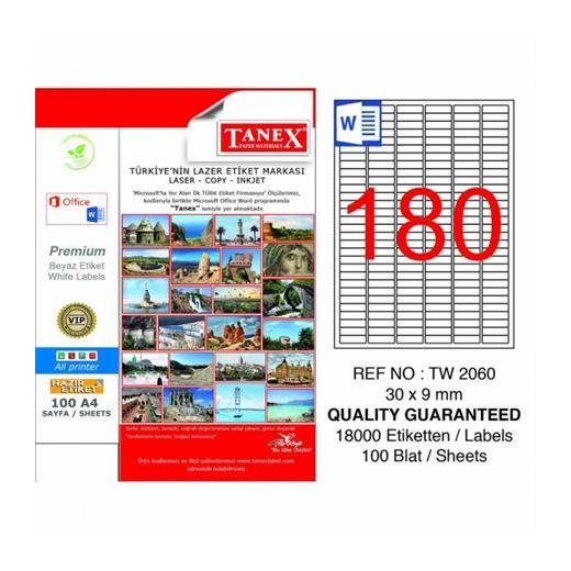Tanex Tw-2060 Beyaz Etiket 30 Mm X 9 Mm