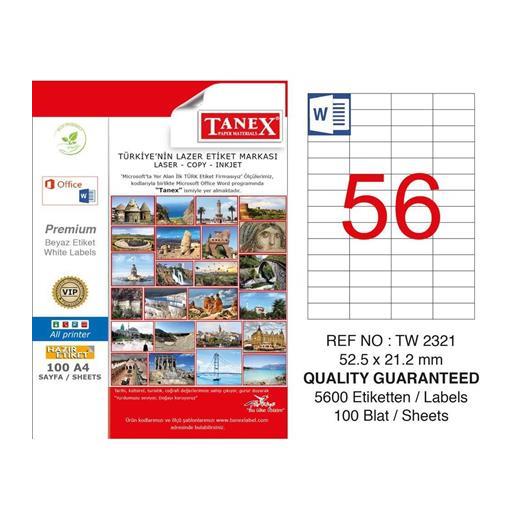 Tanex Tw-2321 Beyaz Etiket 52.5 Mm X 21.2 Mm
