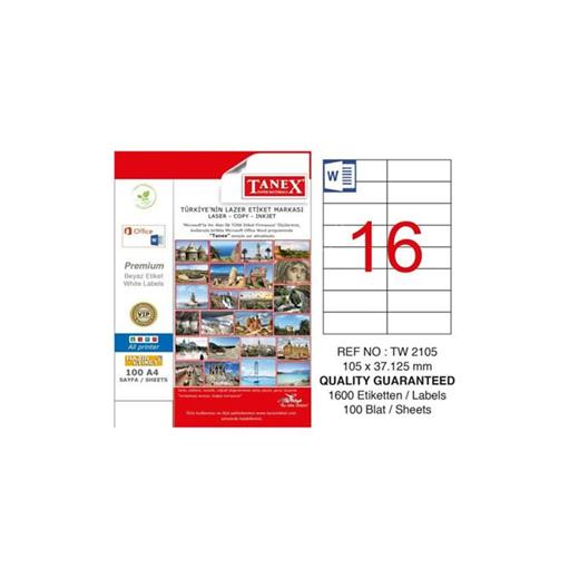 Tanex Tw-2105 Beyaz Adresleme Ve Postalama Etiketi 105 Mm X 37.125 Mm