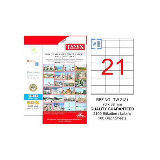 Tanex Tw-2121 Beyaz Adresleme Ve Postalama Etiketi 70 Mm X 38 Mm