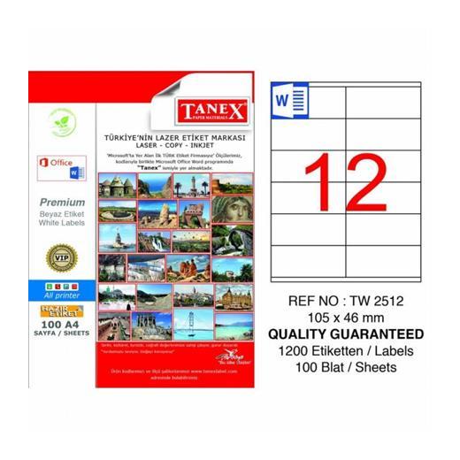 Tanex Tw-2512 Beyaz Adresleme Ve Postalama Etiketi 105 Mm X 46 Mm