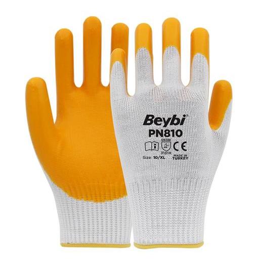 Beybi Nitril Poly Pn810 Beyaz-Sarı 12Li Eldiven
