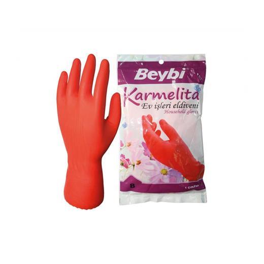 Beybi Karmelita 8 Numara 25Li Paket Bulaşık Eldiveni Gıdaya Uygundur Kaymayı Önleyici Pütürlü