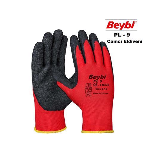 Beybi Nitril Poly Pl9 10 Kırmızı Siyah İş Eldiveni 12Li Paket Camcı Eldiveni