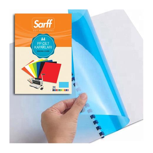 Sarff 450 Micron A4 Şeffaf Mavi Pp Kapak 50 Li Paket