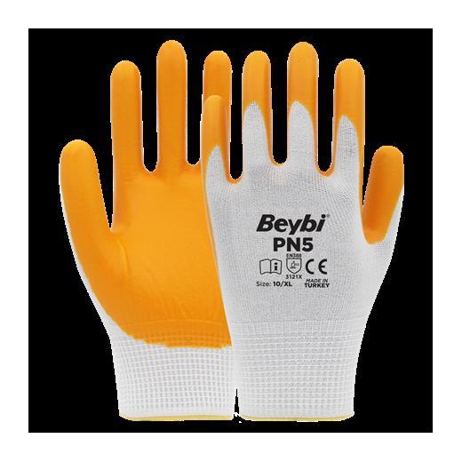 Beybi Nitril Pmk Pn5 Beyaz Sarı Örme Polyoster Nitril 10 Beden 12Li Paket En388 (3121X)