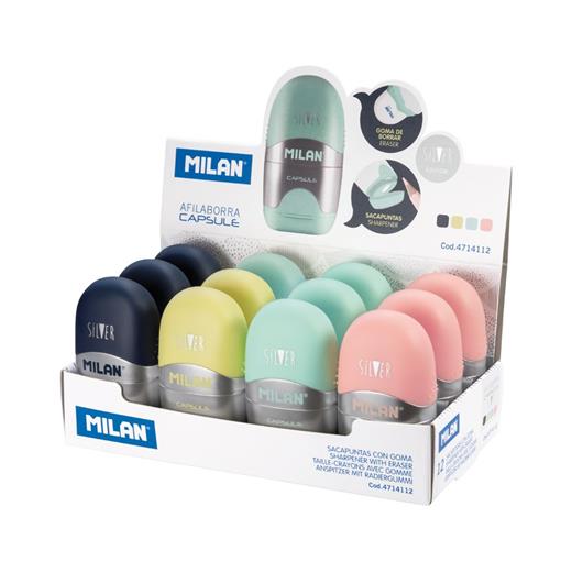 Mılan 4714112 Capsule Kalemtraş/Silgi(Sılver) - 12Adet