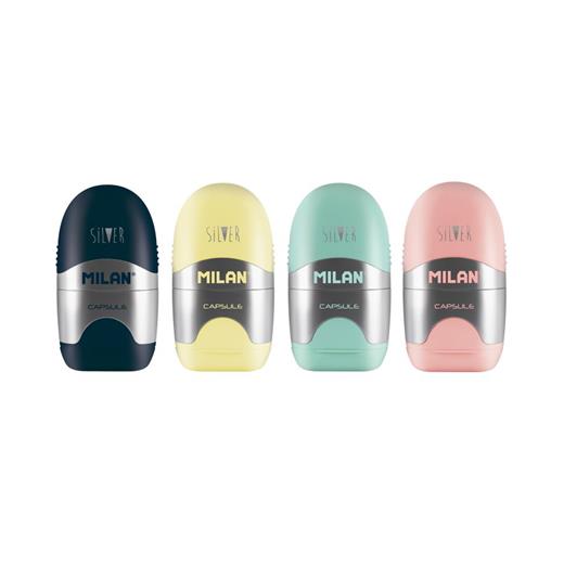 Mılan 4714112 Capsule Kalemtraş/Silgi(Sılver) - 12Adet