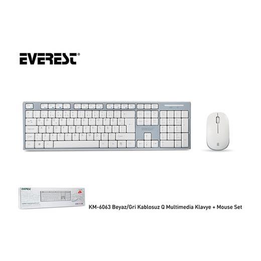 Everest Km-6063 Beyaz-Gri Kablosuz Q Multimedia Klavye + Mouse Set