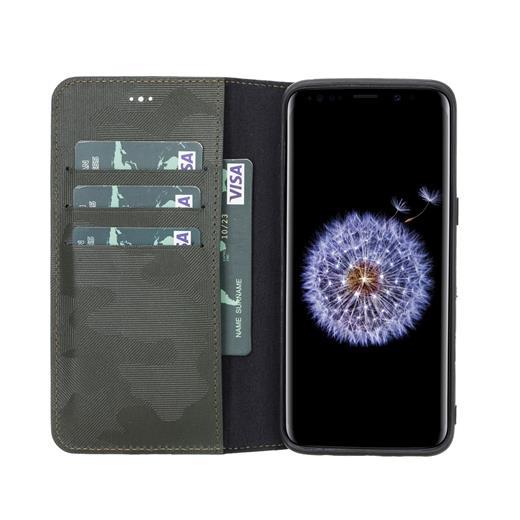 Samsung Galaxy S8 Uyumlu Deri Cüzdanlı Kılıf Kamuflaj Yeşil