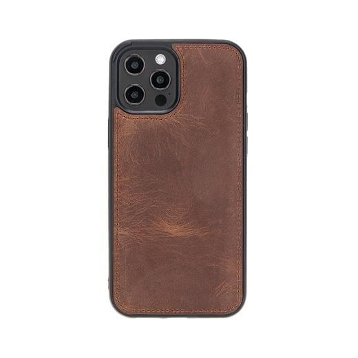 Apple İphone 12 Pro Max Uyumlu Deri Arka Kapak G2 Kahve