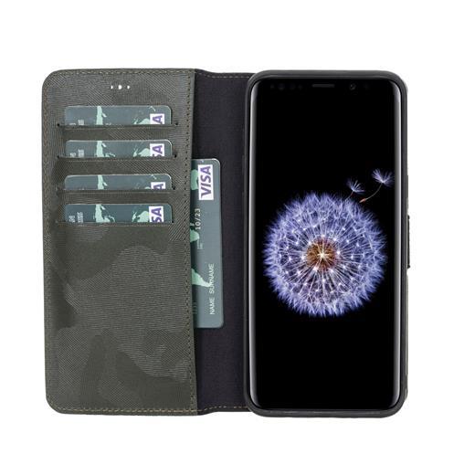 Samsung Galaxy S8 Plus Uyumlu Deri Cüzdanlı Kılıf Kamuflaj Yeşil