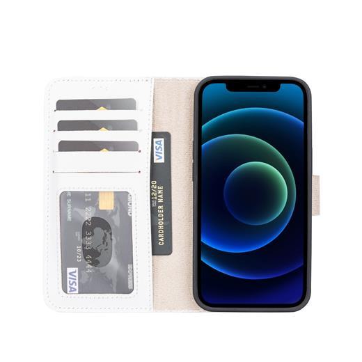 Apple İphone 13 Uyumlu Deri Cüzdanlı Kılıf F3 Beyaz