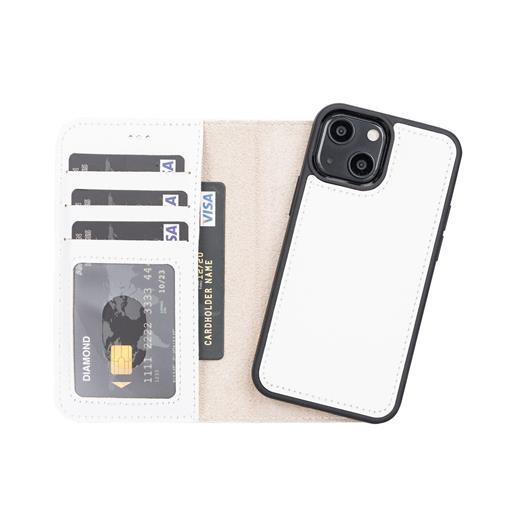 Apple İphone 13 Mini Uyumlu Deri Cüzdanlı Kılıf F3 Beyaz