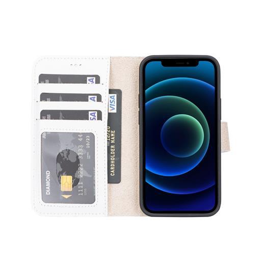 Apple İphone 13 Mini Uyumlu Deri Cüzdanlı Kılıf F3 Beyaz