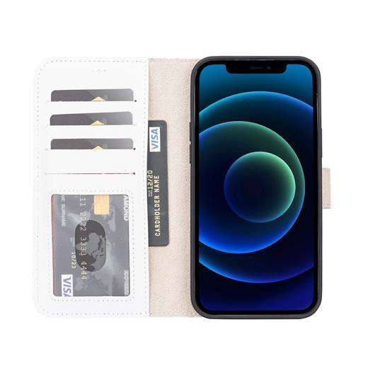 Apple İphone 13 Pro Uyumlu Deri Cüzdanlı Kılıf F3 Beyaz
