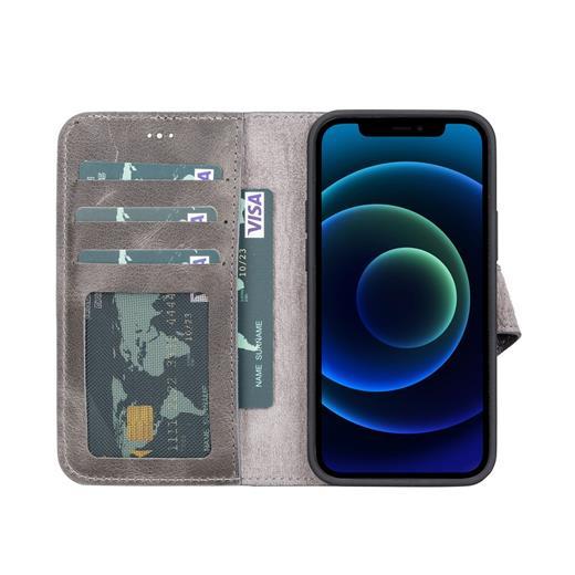 Apple İphone 13 Mini Uyumlu Deri Cüzdanlı Kılıf Tn18Ef Gri