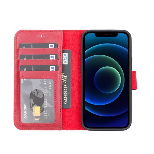 Apple İphone 13 Mini Uyumlu Deri Cüzdanlı Kılıf V4Ef Kırmızı