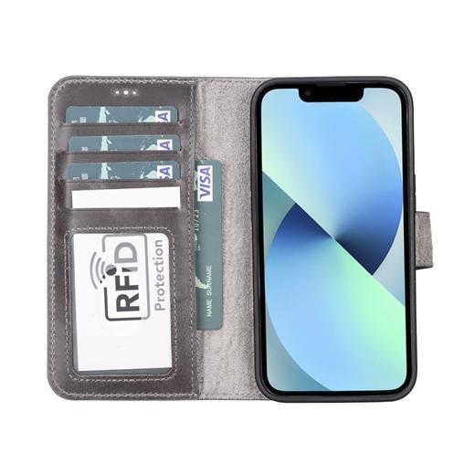 Apple İphone 13 Pro Uyumlu Deri Cüzdanlı Kılıf Mwwn Tn1 Gri