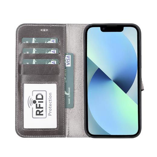 Apple İphone 13 Pro Max Uyumlu Deri Cüzdanlı Kılıf Mwwn Tn1 Gri