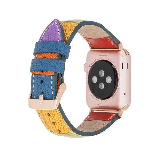 Apple Watch Uyumlu Deri Kordon 42-44-45Mm Gökkuşağı