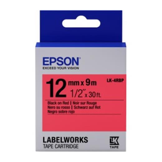 Epson Lk-4Rbp Pastel Kırmızı Üzeri Siyah 12Mm 9Metre Etiket