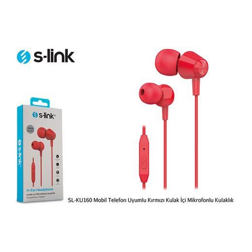 S-Link Sl-Ku160 Mobil Telefon Uyumlu Kırmızı Kulak İçi Mikrofonlu Kulaklık