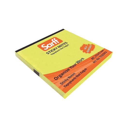 Sarff 75X75Mm Neon Sarı Yapışkanlı Not Kağıdı - 80Yp