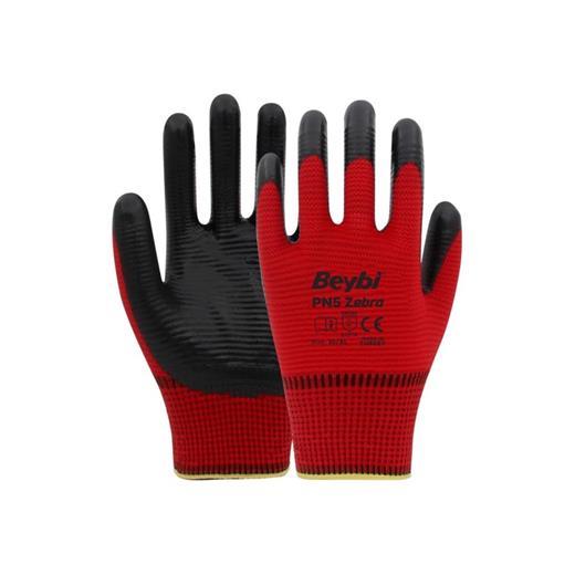 Beybi Nitril Pmk Pn5 Zebra Kırmzı Siyah 10 Beden 12Li Paket