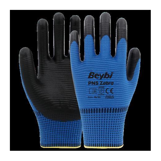 Beybi Nitril Pmk Pn5 Zebra Mavi Siyah 9 Beden 12Li Paket (En388 2121X)
