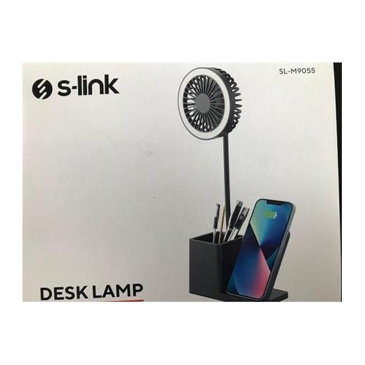 S-Link Sl-M9055 Siyah Typec 10W Kablosuz Şarj Cihazı Fanlı Kalemlikli Masa Lambası